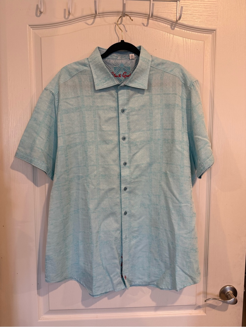 Robert Graham linen blend blue short sleeve jacquard button up shirt men’s 3XL